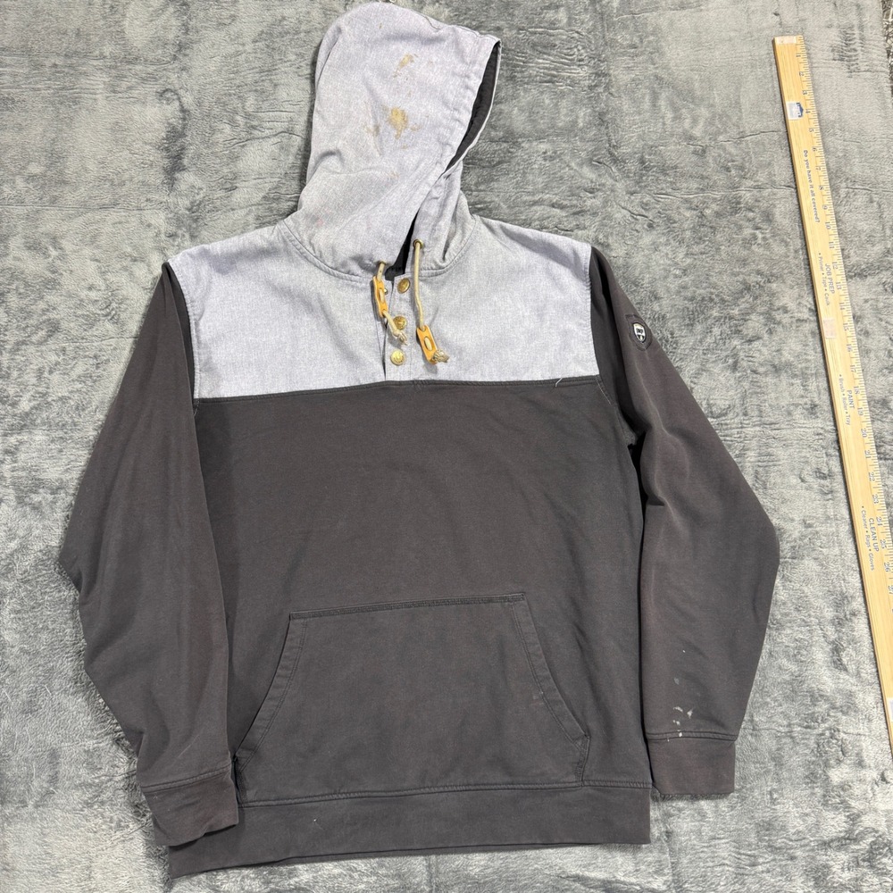 STS Ranchwear Hoodie Mens L Black Gray‎ Colorblock Workwear Hooded Sweatshirt